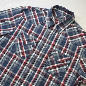 Old Navy Plaid Pearl Snap Shirt Mens L Western Short Sleeve Y2K Cowboy